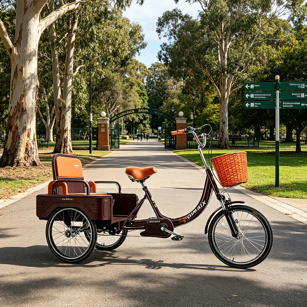 VOLTUS Cargo Tricycle Dual Suspension Hydraulic Brakes 70cm Rear Basket Utility Commuter for Shopping and Transport - Burgundy