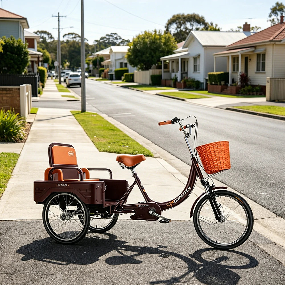 VOLTUS Cargo Tricycle Dual Suspension Hydraulic Brakes 70cm Rear Basket Utility Commuter for Shopping and Transport - Burgundy