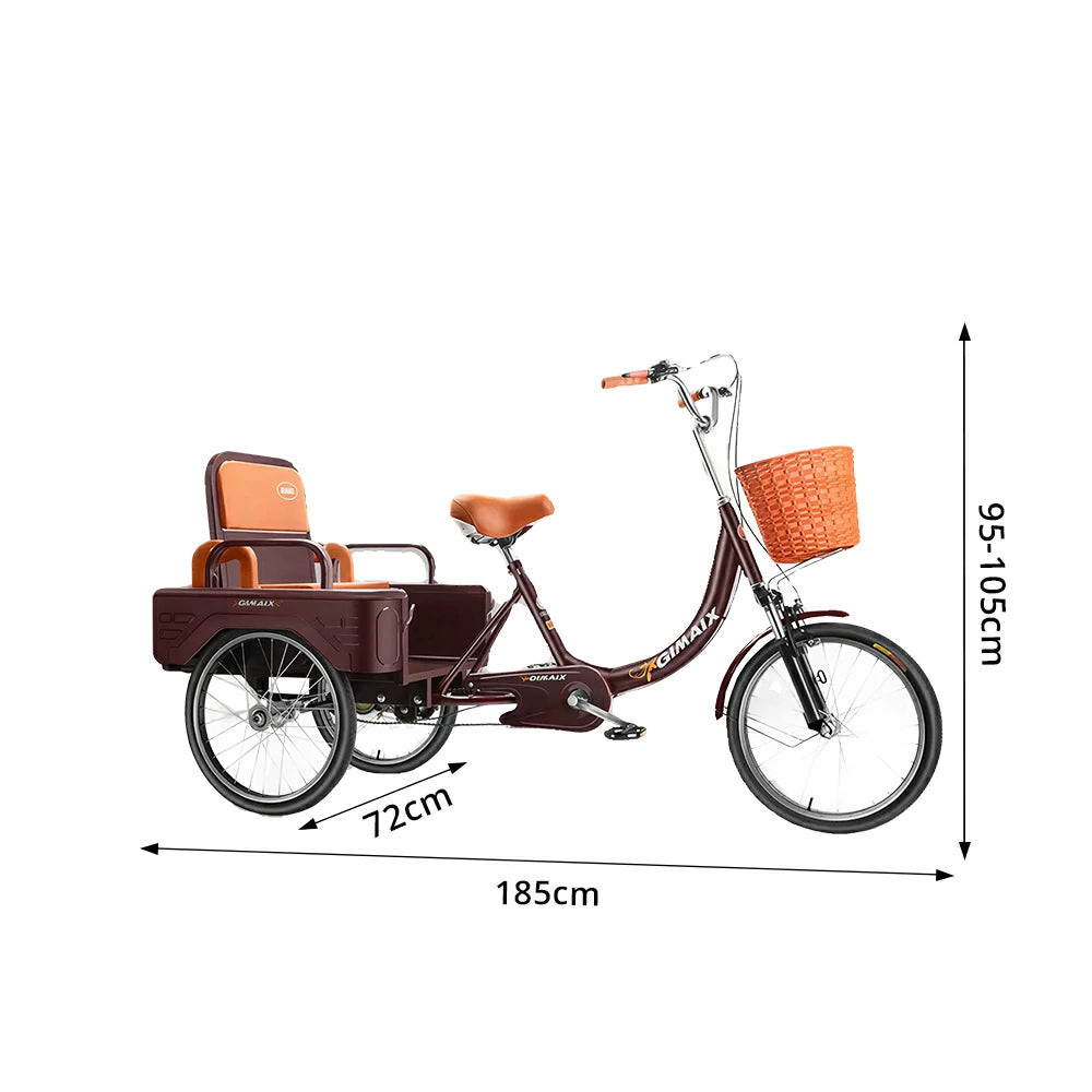 VOLTUS Cargo Tricycle Dual Suspension Hydraulic Brakes 70cm Rear Basket Utility Commuter for Shopping and Transport - Burgundy