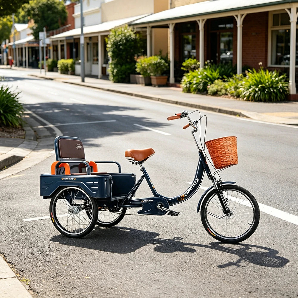VOLTUS Cargo Tricycle Dual Suspension Hydraulic Brakes 70cm Rear Basket Utility Commuter for Shopping and Transport - Blue