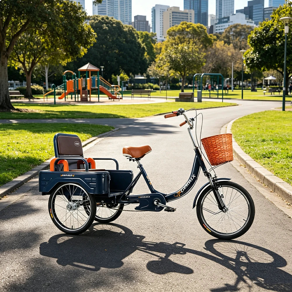 VOLTUS Cargo Tricycle Dual Suspension Hydraulic Brakes 70cm Rear Basket Utility Commuter for Shopping and Transport - Blue