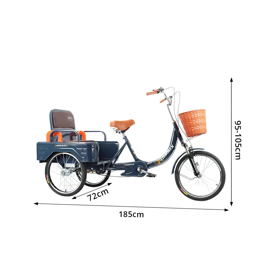 VOLTUS Cargo Tricycle Dual Suspension Hydraulic Brakes 70cm Rear Basket Utility Commuter for Shopping and Transport - Blue