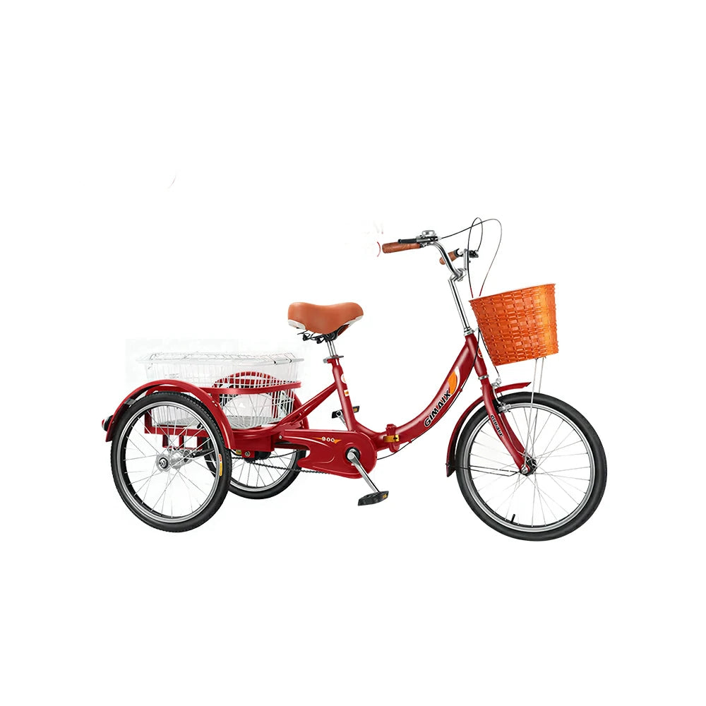 VOLTUS 20" Foldable Tricycle Dual Chain Drive High Carbon Steel Frame Large Basket Commuter for Shopping and Travel - Red