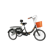 VOLTUS 20" Foldable Tricycle Dual Chain Drive High Carbon Steel Frame Large Basket Commuter for Shopping and Travel - Black