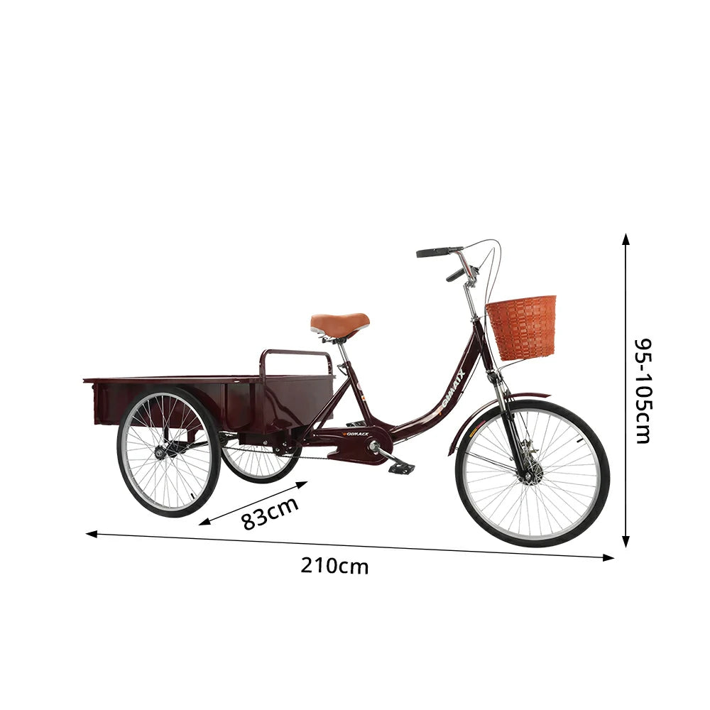 VOLTUS Cargo Tricycle Dual Chain Drive Suspension Brakes 90cm Rear Box Heavy Duty Utility for Transport - Red