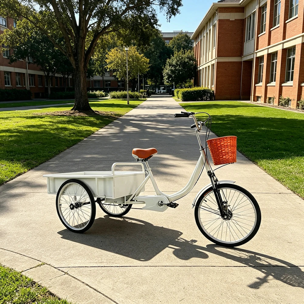 VOLTUS Cargo Tricycle Dual Chain Drive Suspension Brakes 90cm Rear Box Heavy Duty Utility for Transport - White