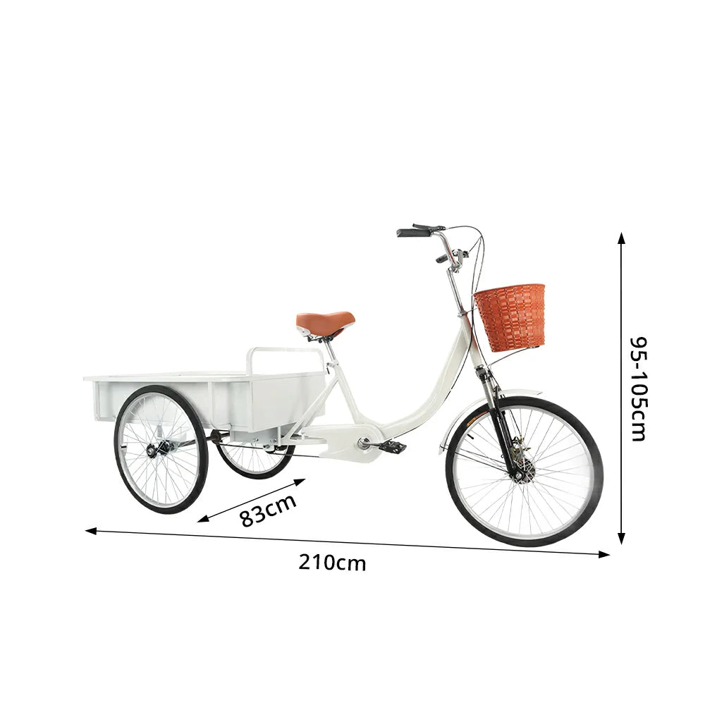 VOLTUS Cargo Tricycle Dual Chain Drive Suspension Brakes 90cm Rear Box Heavy Duty Utility for Transport - White