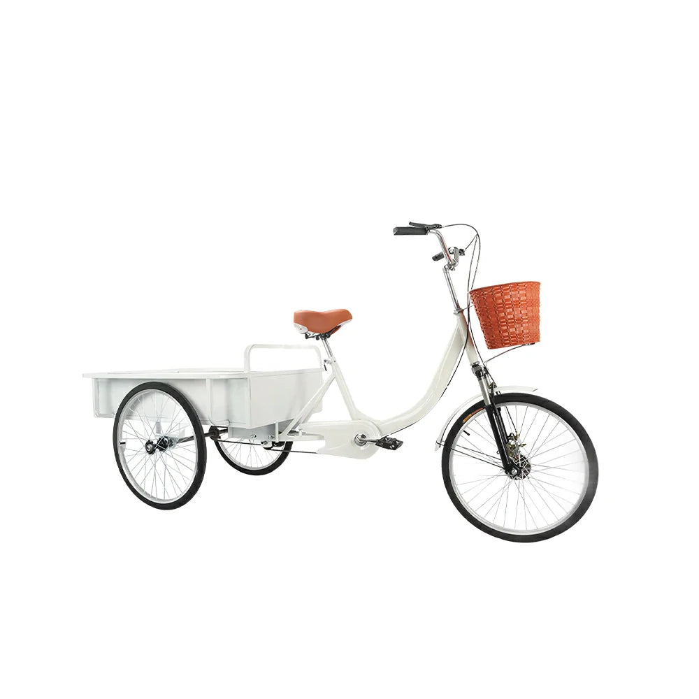 VOLTUS Cargo Tricycle Dual Chain Drive Suspension Brakes 90cm Rear Box Heavy Duty Utility for Transport - White