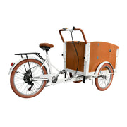 VOLTUS Manual Parent-Child Tricycle 90cm Front Wooden Box Canopy Family Transport & Leisure Use - White
