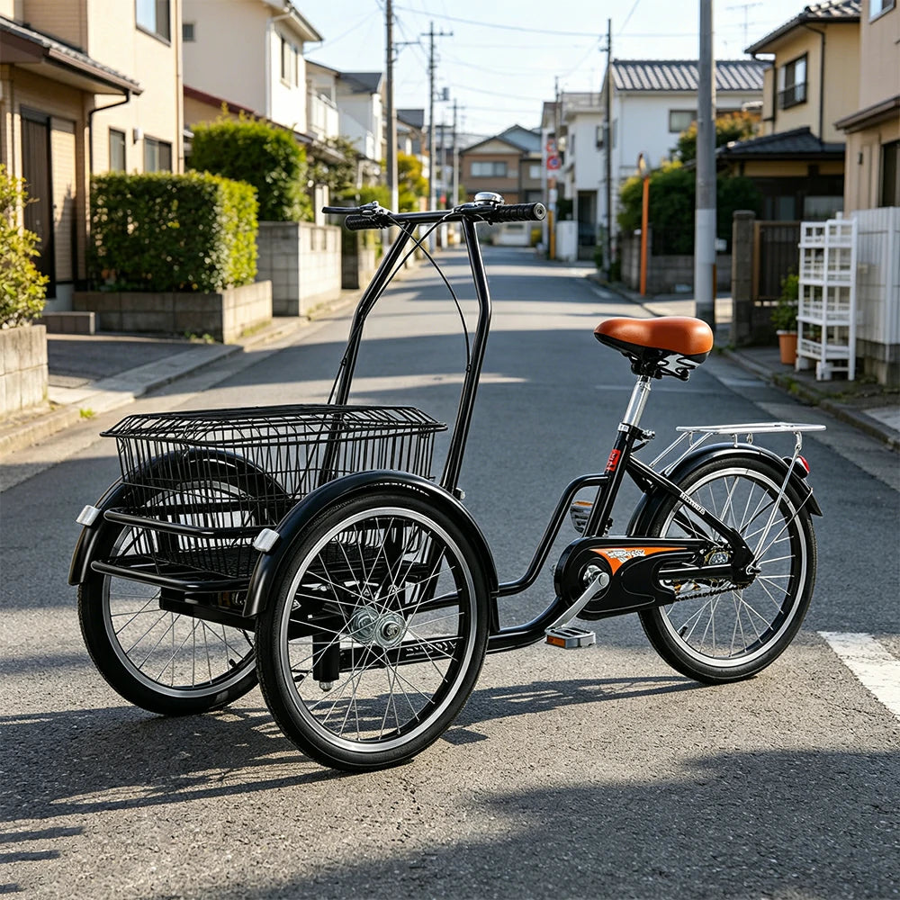 VOLTUS Manual Shopping Tricycle Large Front Basket 150kg Capacity Community Errands & Daily Riding - Black