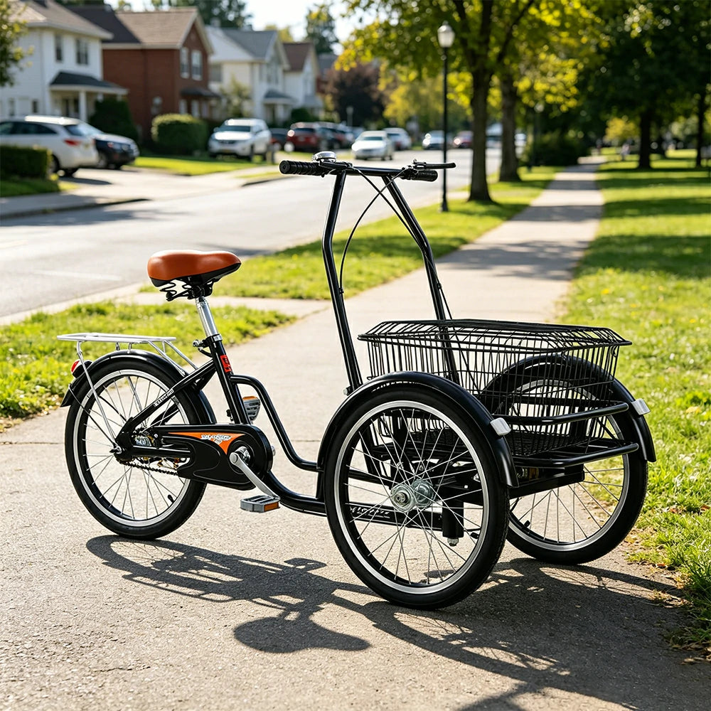 VOLTUS Manual Shopping Tricycle Large Front Basket 150kg Capacity Community Errands & Daily Riding - Black