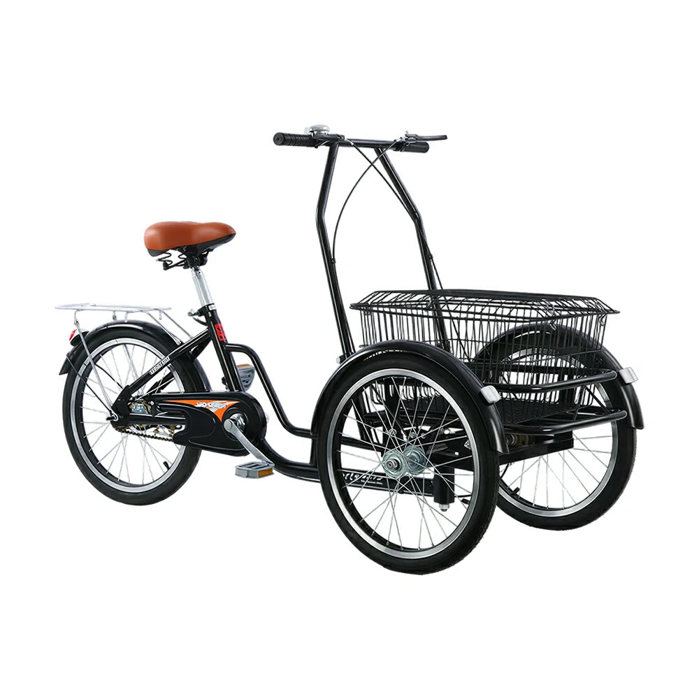 VOLTUS Manual Shopping Tricycle Large Front Basket 150kg Capacity Community Errands & Daily Riding - Black