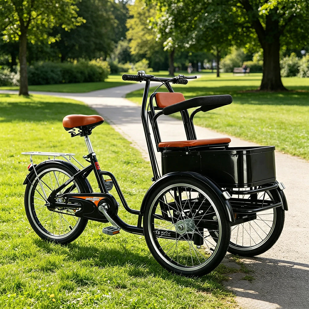 VOLTUS Manual Parent-Child Tricycle Front Comfort Seat 150kg Capacity Family Transport & Leisure Use - Black