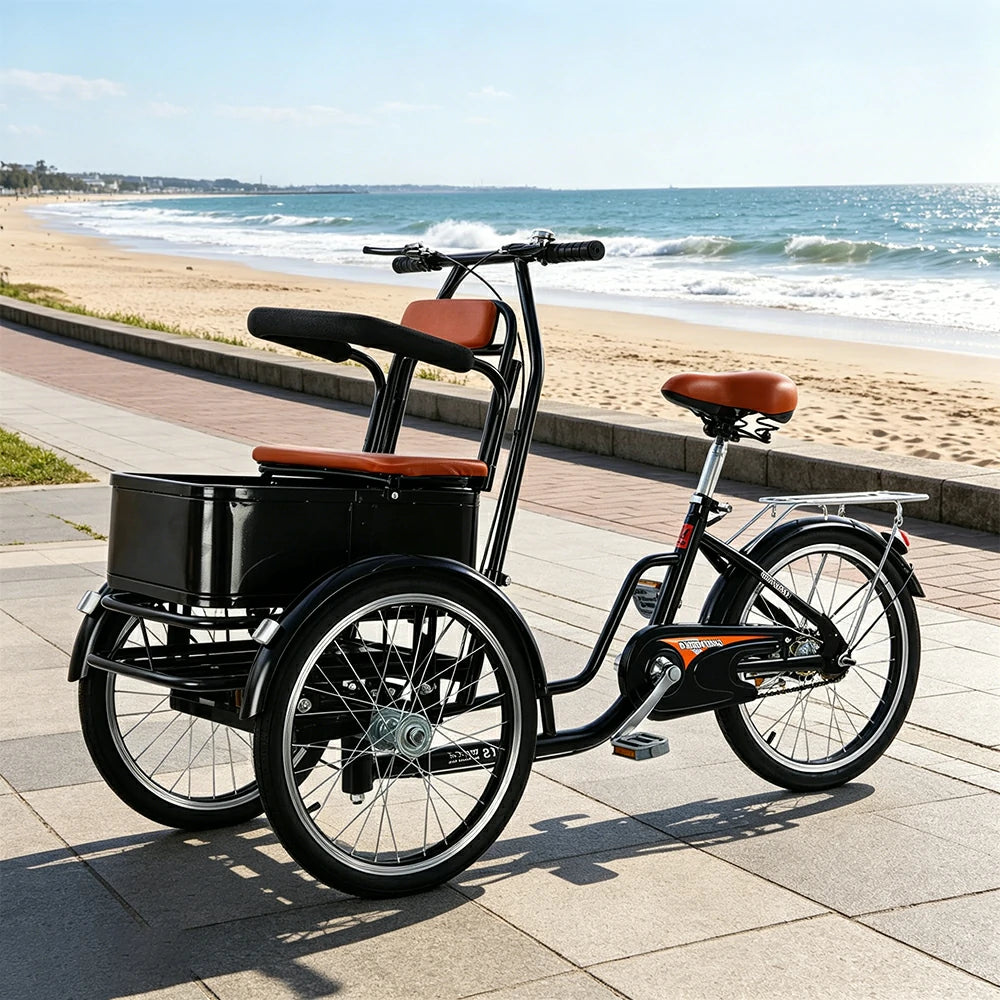 VOLTUS Manual Parent-Child Tricycle Front Comfort Seat 150kg Capacity Family Transport & Leisure Use - Black