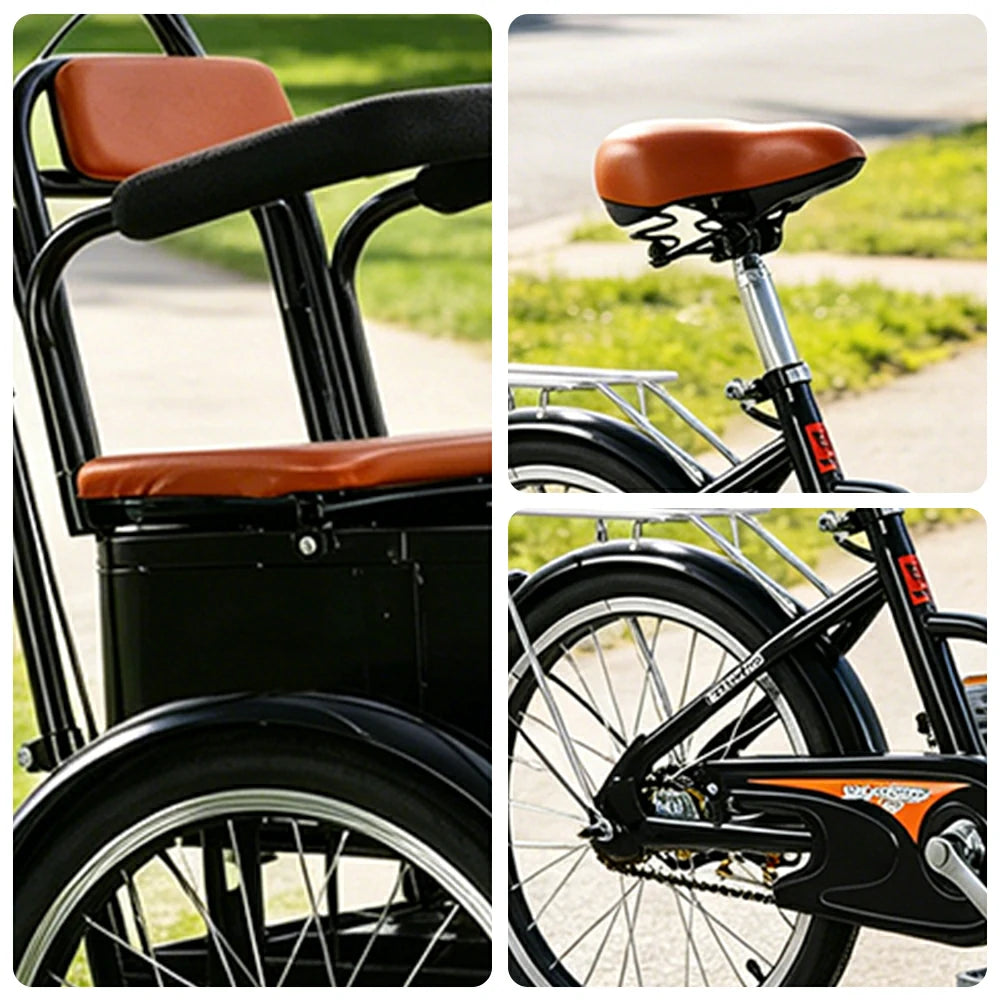 VOLTUS Manual Parent-Child Tricycle Front Comfort Seat 150kg Capacity Family Transport & Leisure Use - Black