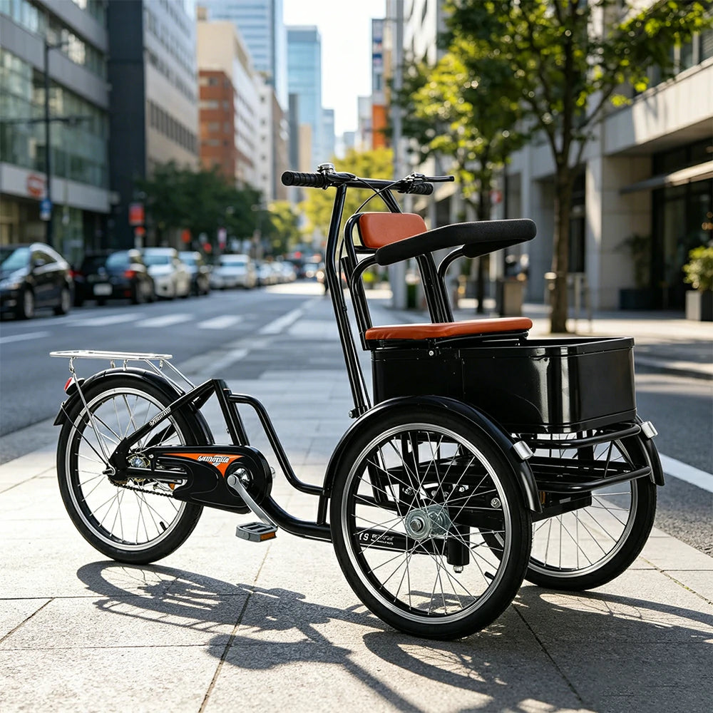 VOLTUS Manual Parent-Child Tricycle Front Comfort Seat 150kg Capacity Family Transport & Leisure Use - Black