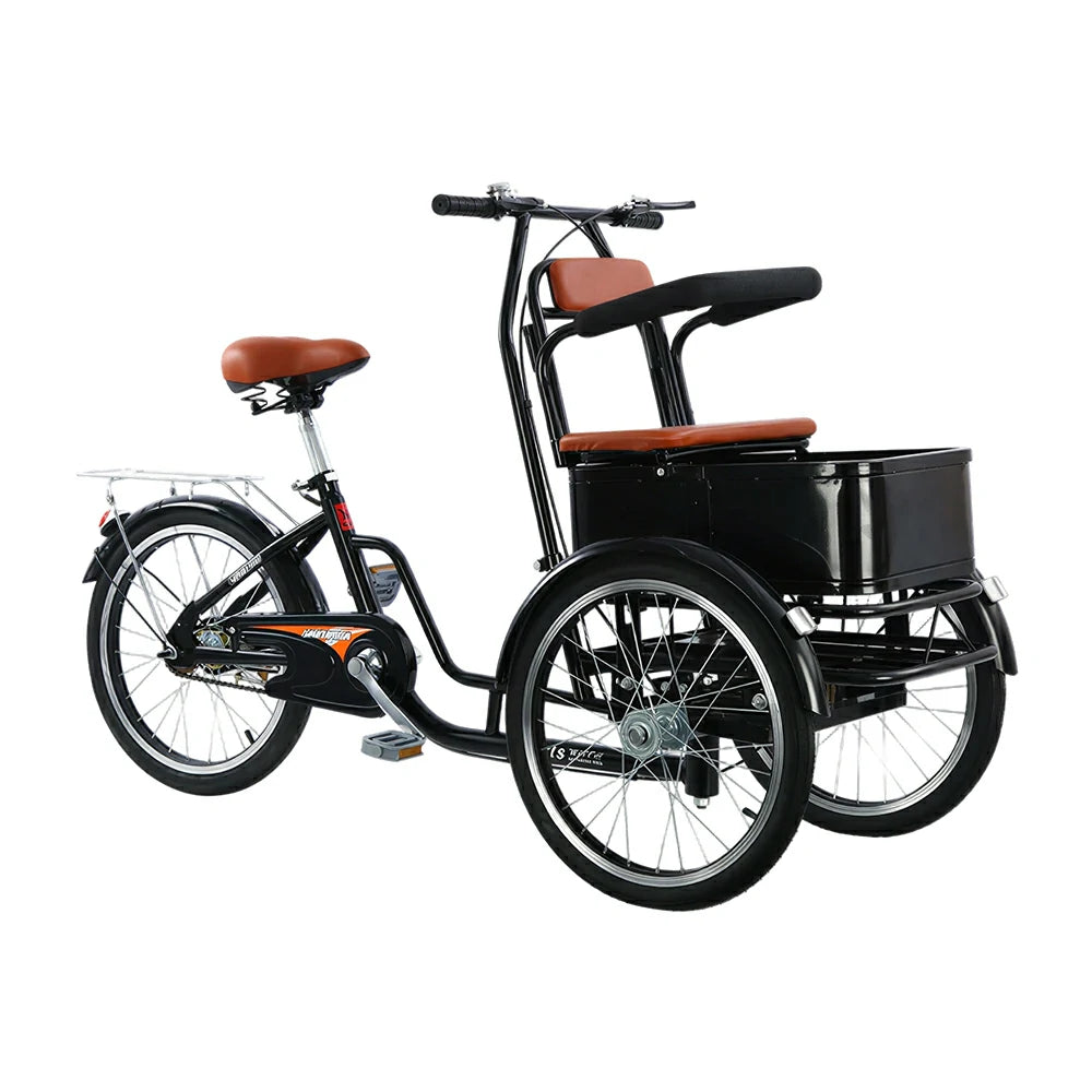 VOLTUS Manual Parent-Child Tricycle Front Comfort Seat 150kg Capacity Family Transport & Leisure Use - Black