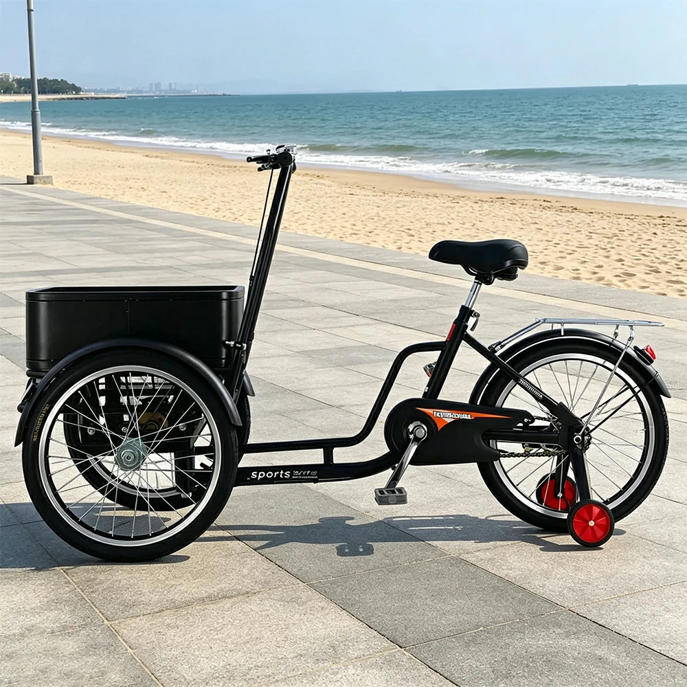VOLTUS Manual Cargo Tricycle Rear Small Cargo Box 150kg Capacity Community Errands & Daily Transport - Black