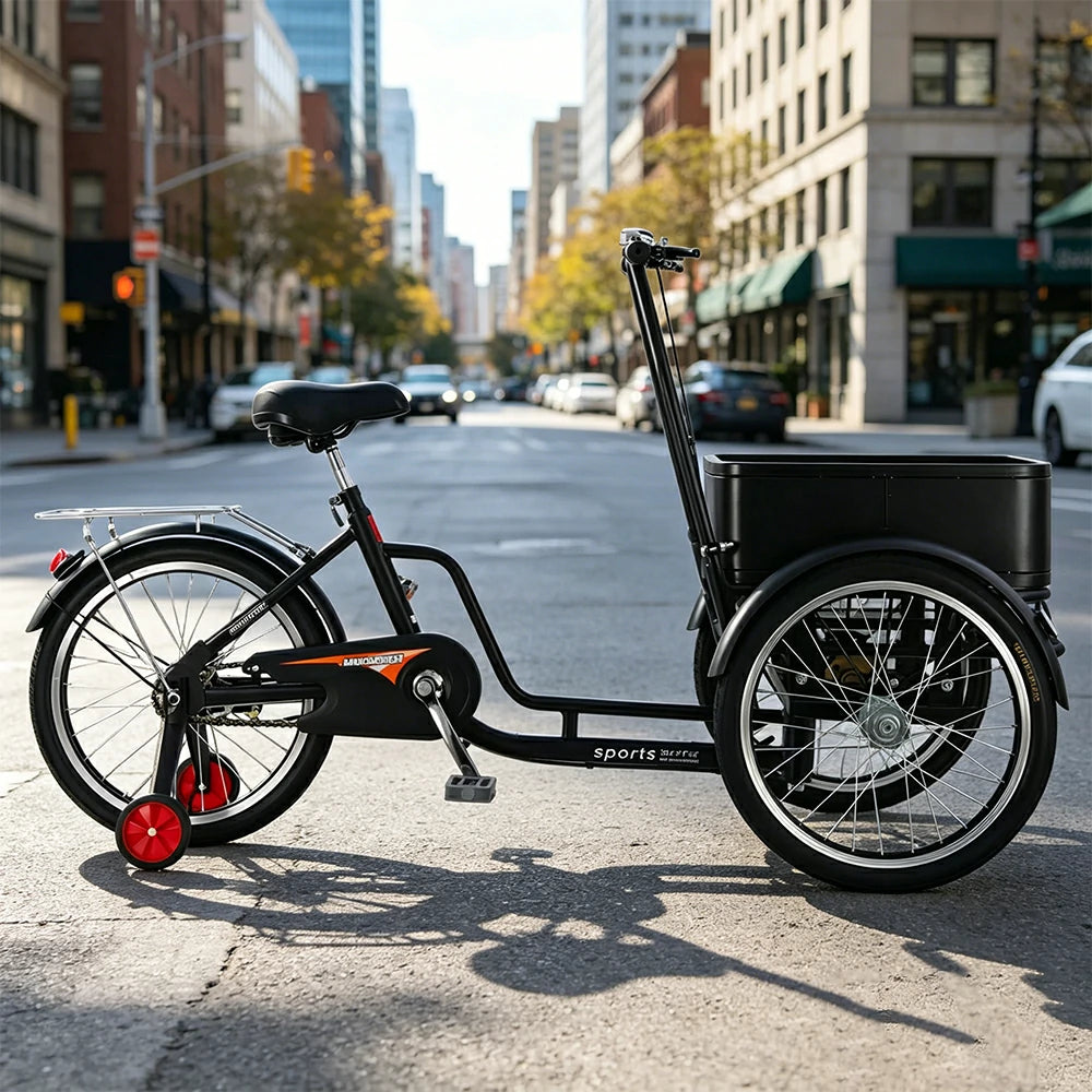 VOLTUS Manual Cargo Tricycle Rear Small Cargo Box 150kg Capacity Community Errands & Daily Transport - Black