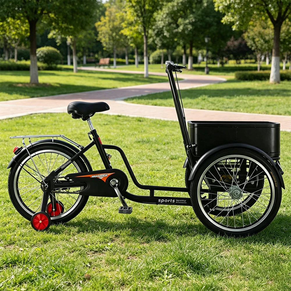 VOLTUS Manual Cargo Tricycle Rear Small Cargo Box 150kg Capacity Community Errands & Daily Transport - Black