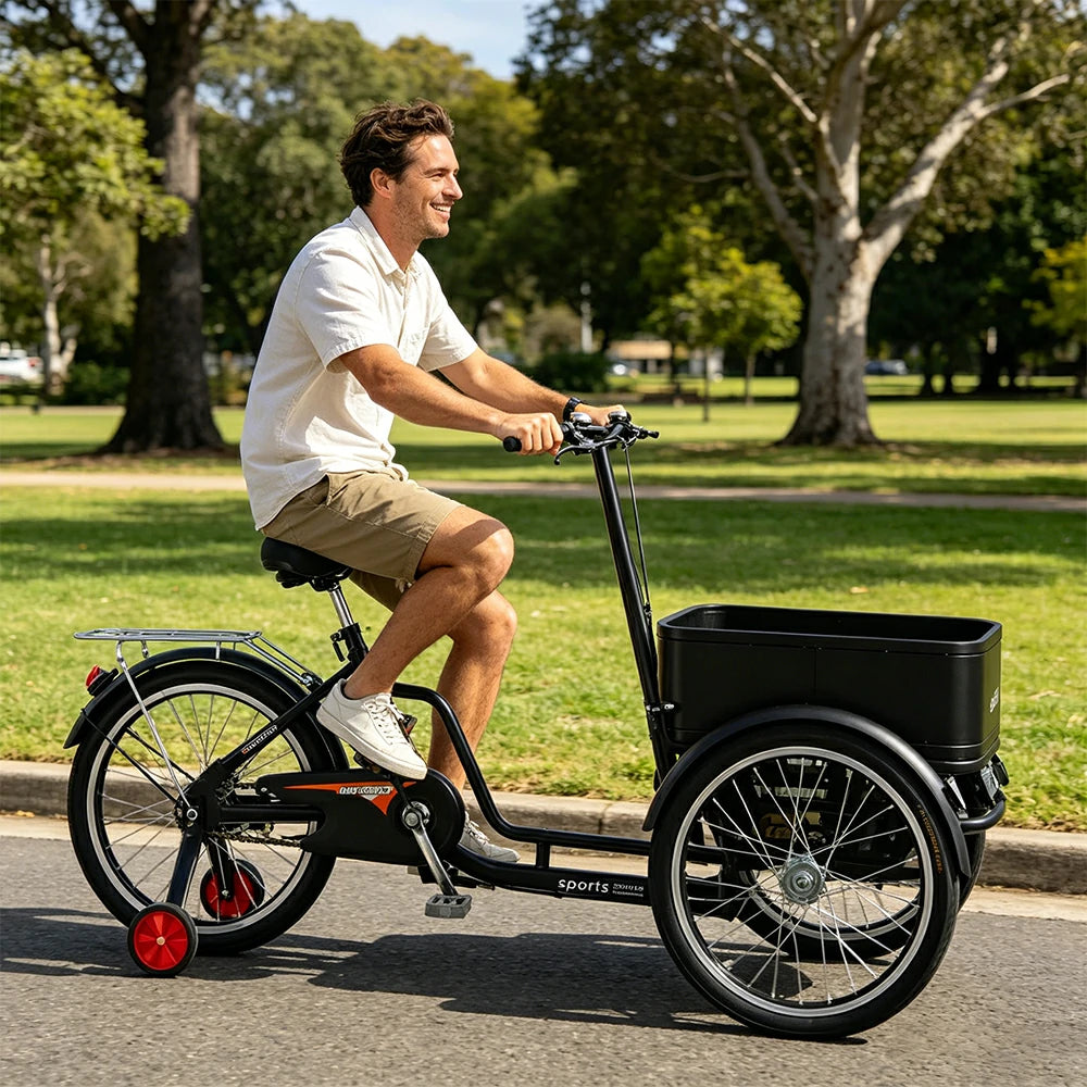 VOLTUS Manual Cargo Tricycle Rear Small Cargo Box 150kg Capacity Community Errands & Daily Transport - Black