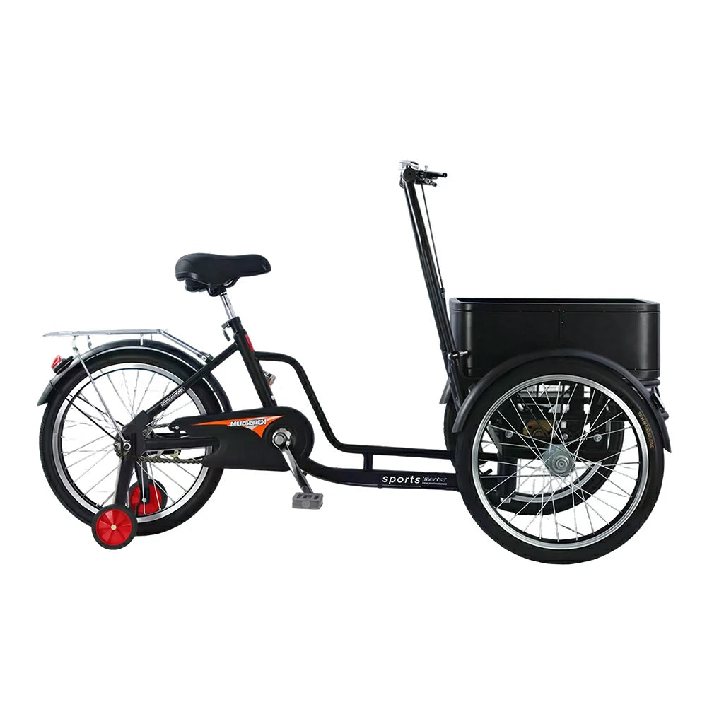 VOLTUS Manual Cargo Tricycle Rear Small Cargo Box 150kg Capacity Community Errands & Daily Transport - Black