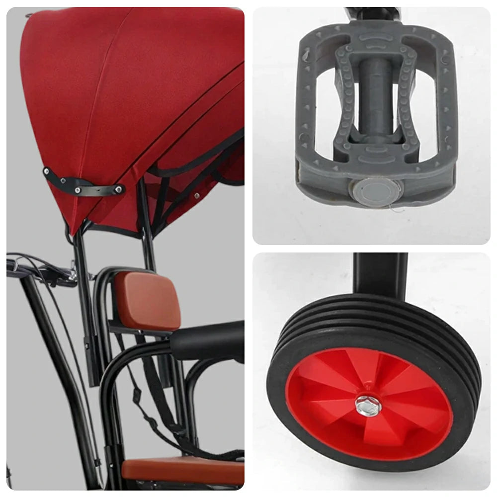 VOLTUS Manual Parent-Child Tricycle Front Seat Canopy 150kg Capacity Family Transport & Leisure Use - Black