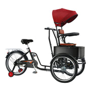 VOLTUS Manual Parent-Child Tricycle Front Seat Canopy 150kg Capacity Family Transport & Leisure Use - Black