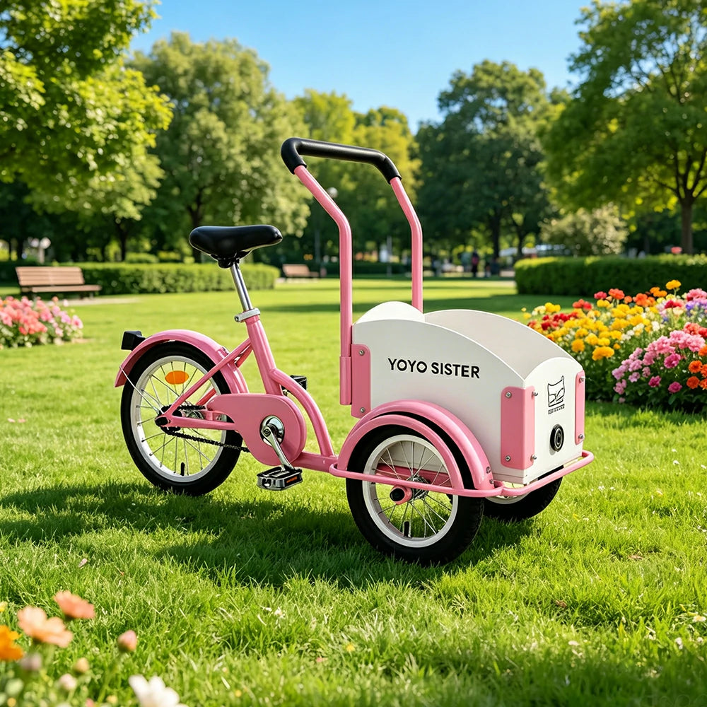 VOLTUS Kids Pet Tricycle Front Small Cargo Box 60kg Capacity Pet Outings & Light Cargo - Pink