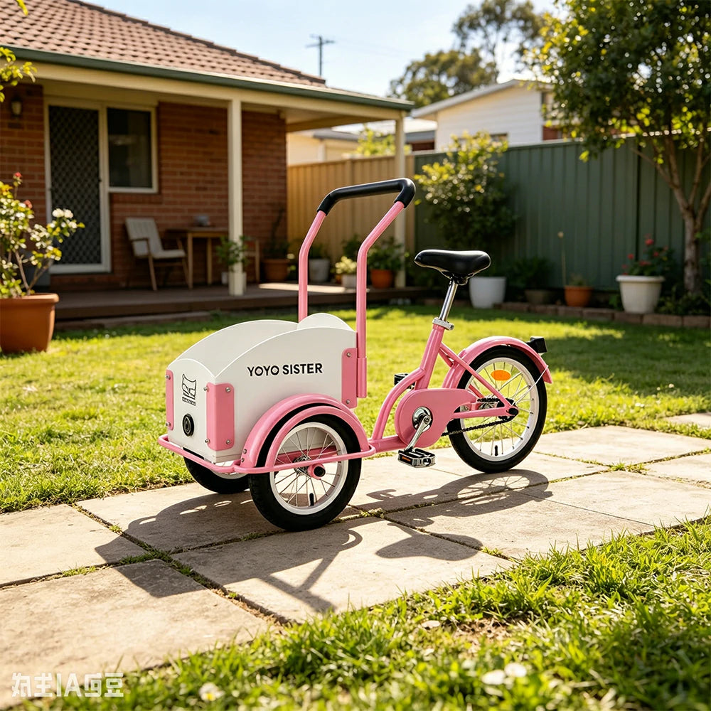 VOLTUS Kids Pet Tricycle Front Small Cargo Box 60kg Capacity Pet Outings & Light Cargo - Pink