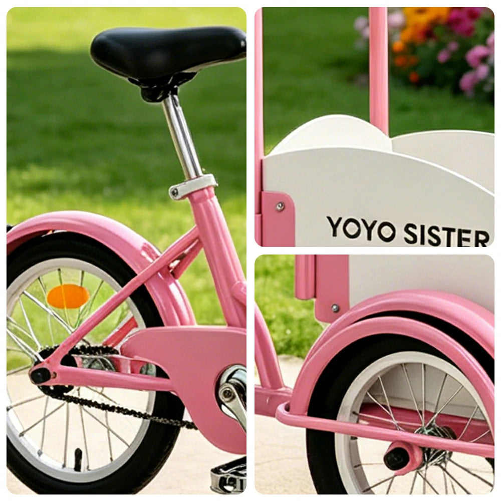 VOLTUS Kids Pet Tricycle Front Small Cargo Box 60kg Capacity Pet Outings & Light Cargo - Pink