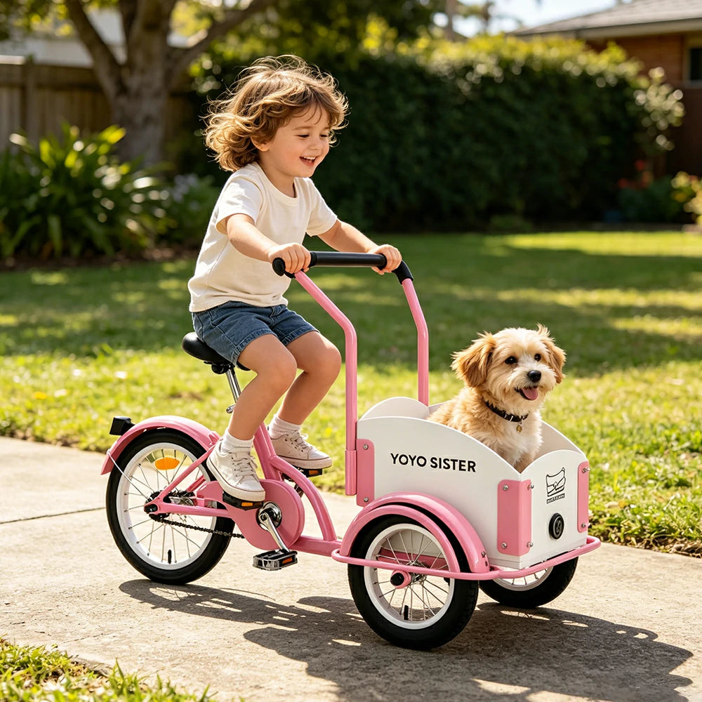 VOLTUS Kids Pet Tricycle Front Small Cargo Box 60kg Capacity Pet Outings & Light Cargo - Pink