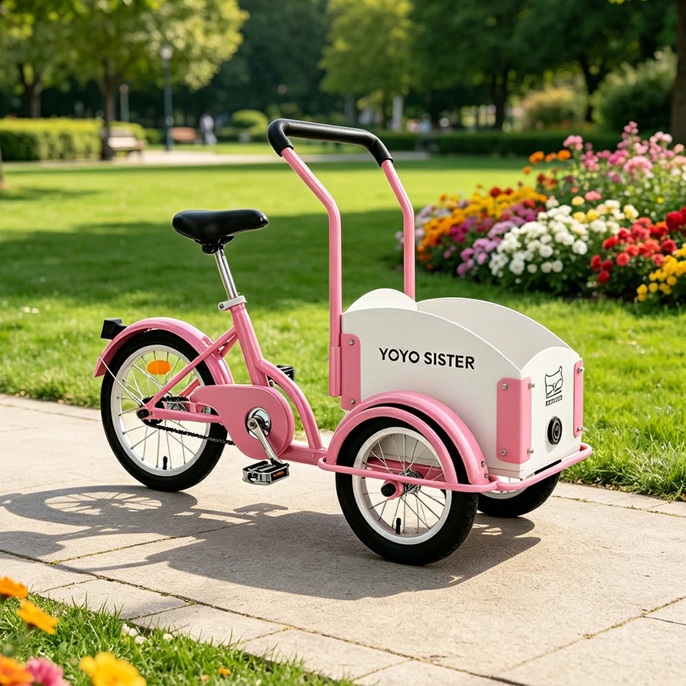 VOLTUS Kids Pet Tricycle Front Small Cargo Box 60kg Capacity Pet Outings & Light Cargo - Pink