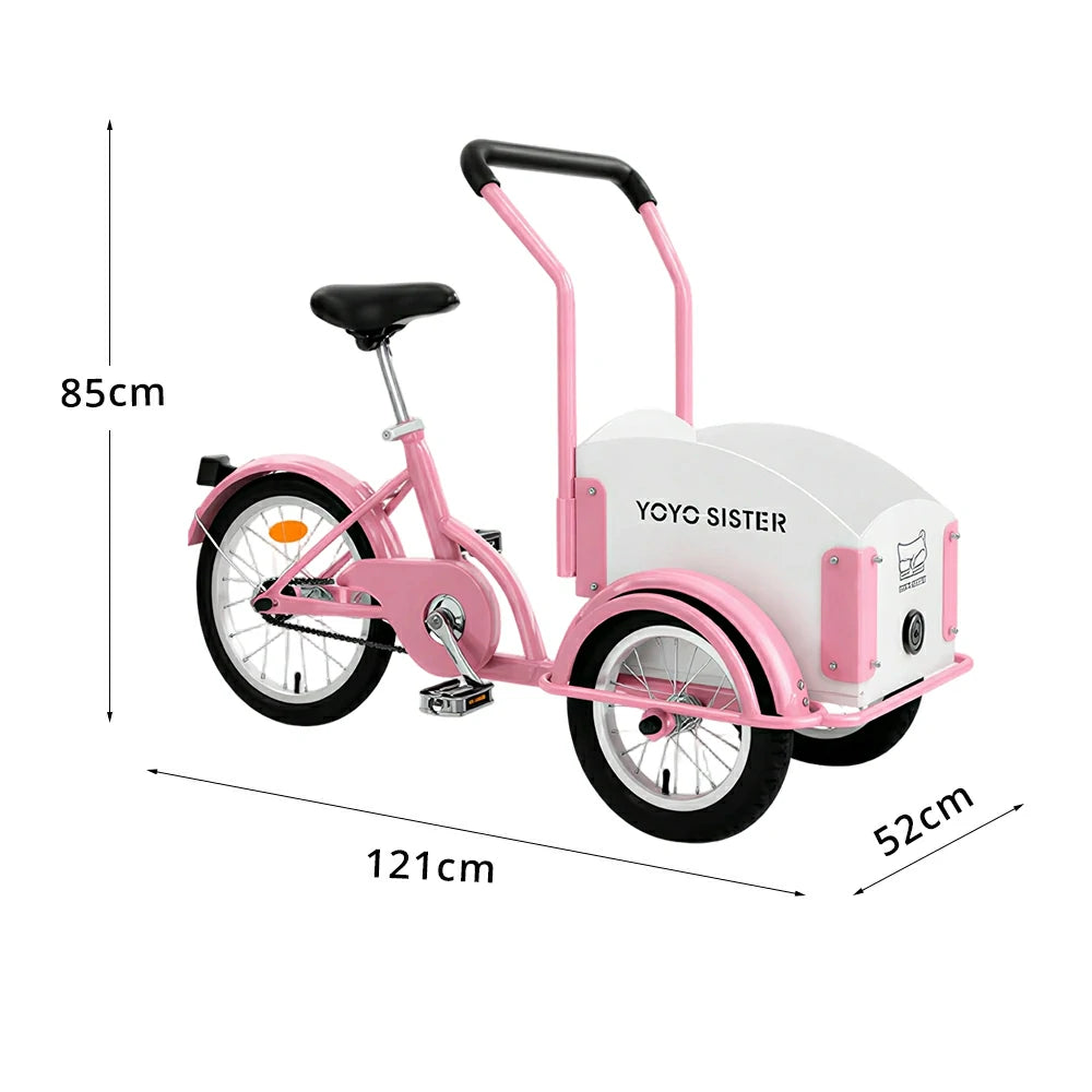 VOLTUS Kids Pet Tricycle Front Small Cargo Box 60kg Capacity Pet Outings & Light Cargo - Pink