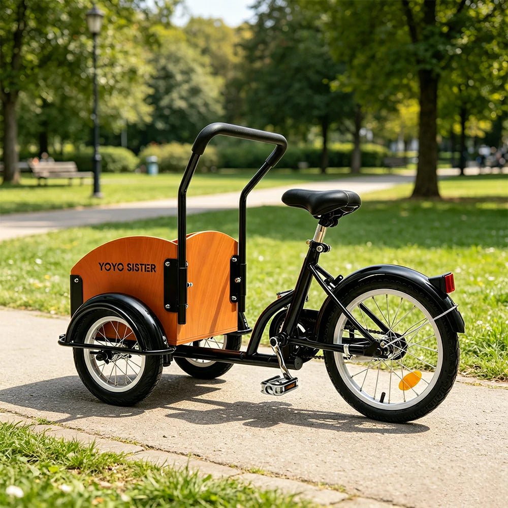 VOLTUS Kids Pet Tricycle Front Small Cargo Box 60kg Capacity Pet Outings & Light Cargo - Wood