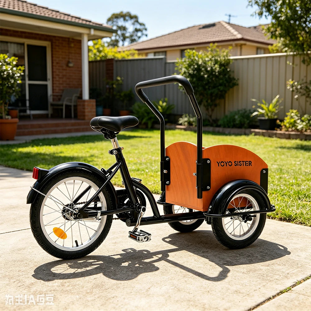 VOLTUS Kids Pet Tricycle Front Small Cargo Box 60kg Capacity Pet Outings & Light Cargo - Wood