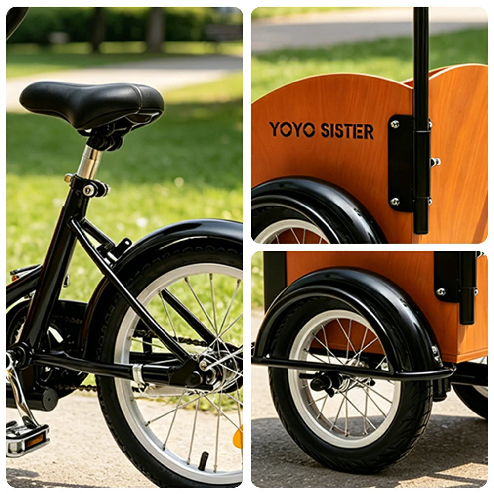 VOLTUS Kids Pet Tricycle Front Small Cargo Box 60kg Capacity Pet Outings & Light Cargo - Wood