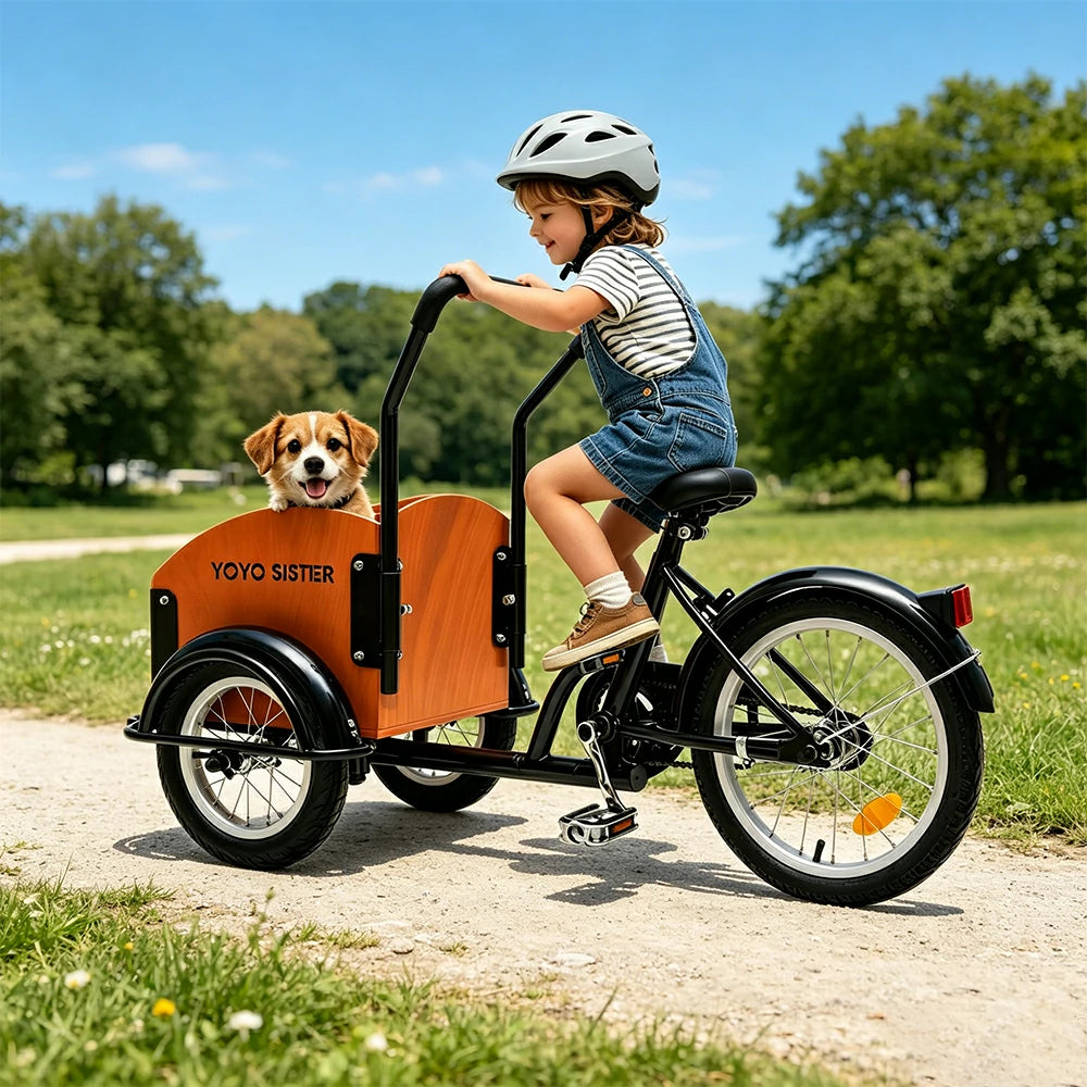 VOLTUS Kids Pet Tricycle Front Small Cargo Box 60kg Capacity Pet Outings & Light Cargo - Wood