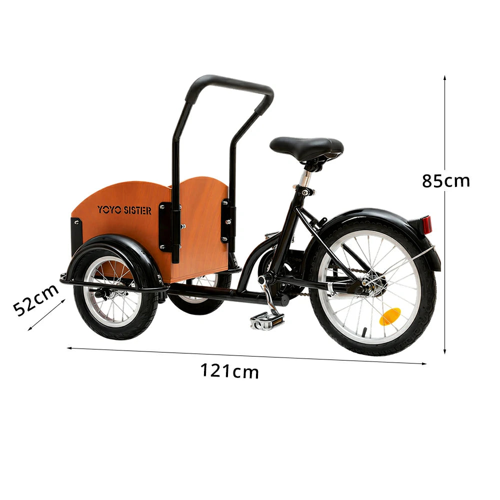 VOLTUS Kids Pet Tricycle Front Small Cargo Box 60kg Capacity Pet Outings & Light Cargo - Wood