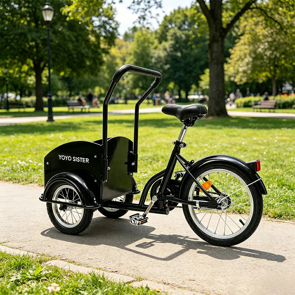 VOLTUS Kids Pet Tricycle Front Small Cargo Box 60kg Capacity Pet Outings & Light Cargo - Black