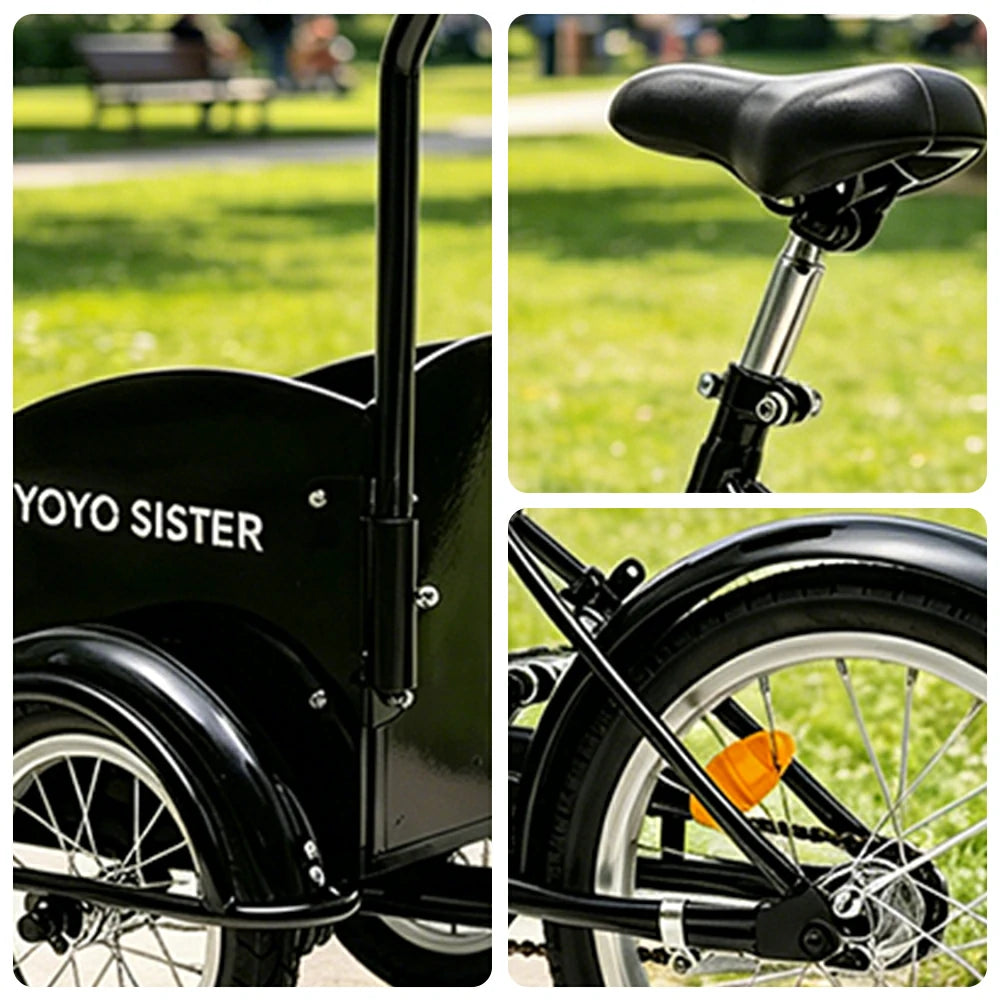 VOLTUS Kids Pet Tricycle Front Small Cargo Box 60kg Capacity Pet Outings & Light Cargo - Black