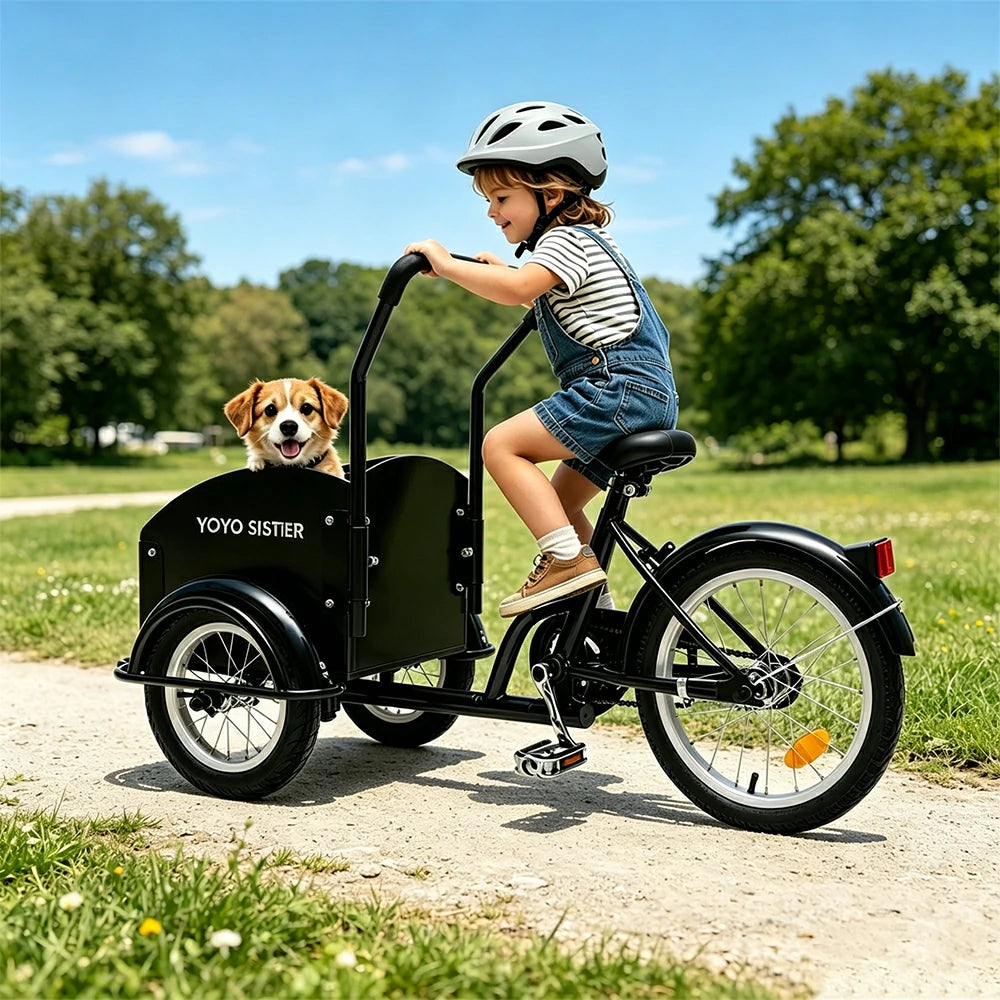 VOLTUS Kids Pet Tricycle Front Small Cargo Box 60kg Capacity Pet Outings & Light Cargo - Black