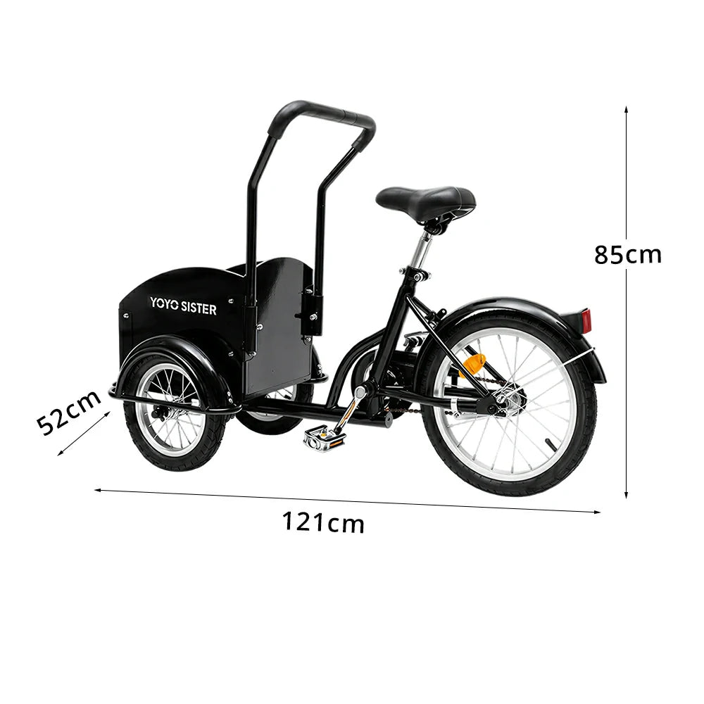 VOLTUS Kids Pet Tricycle Front Small Cargo Box 60kg Capacity Pet Outings & Light Cargo - Black