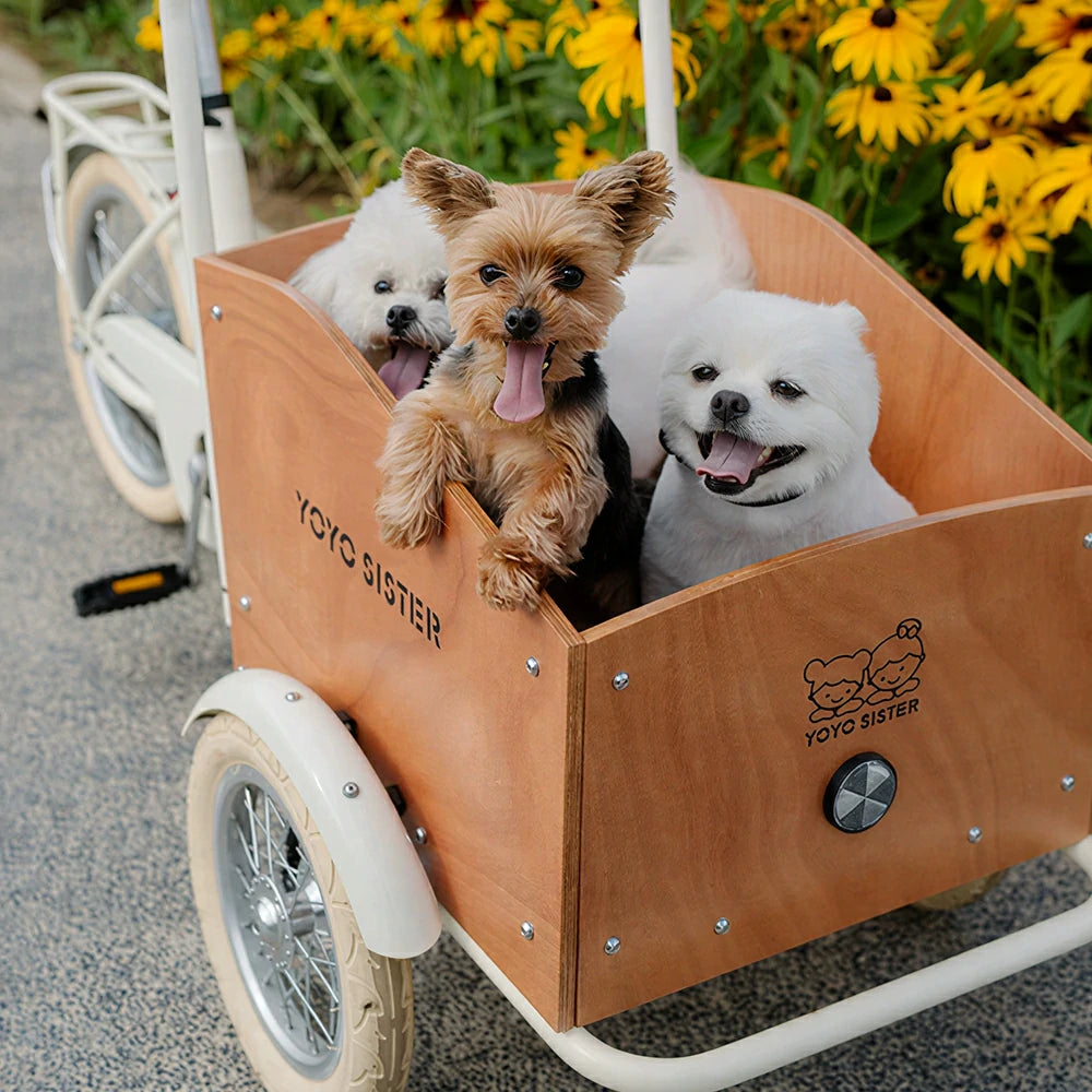VOLTUS Adult Pet Tricycle Front Wood-Grain Cargo Box 105kg Capacity Pet Outings & Daily Cargo - Cream