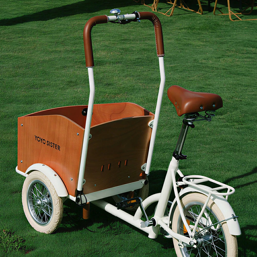 VOLTUS Adult Pet Tricycle Front Wood-Grain Cargo Box 105kg Capacity Pet Outings & Daily Cargo - Cream