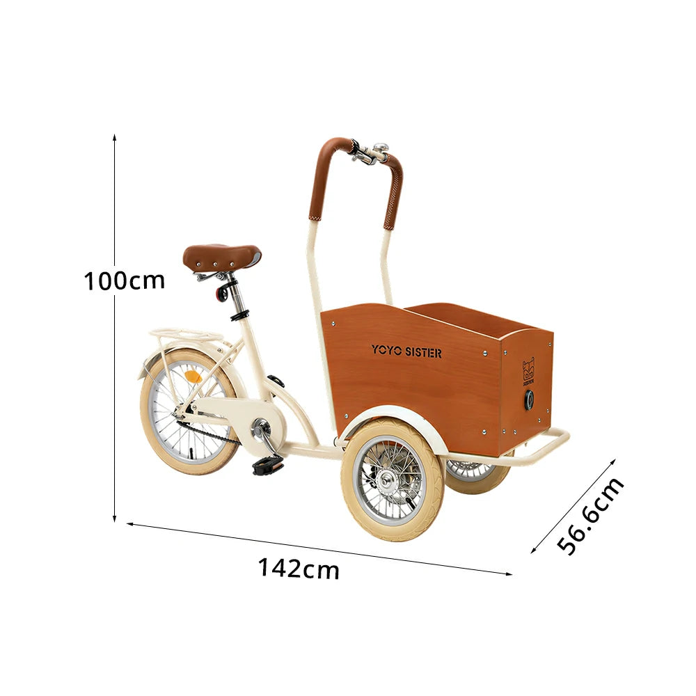 VOLTUS Adult Pet Tricycle Front Wood-Grain Cargo Box 105kg Capacity Pet Outings & Daily Cargo - Cream