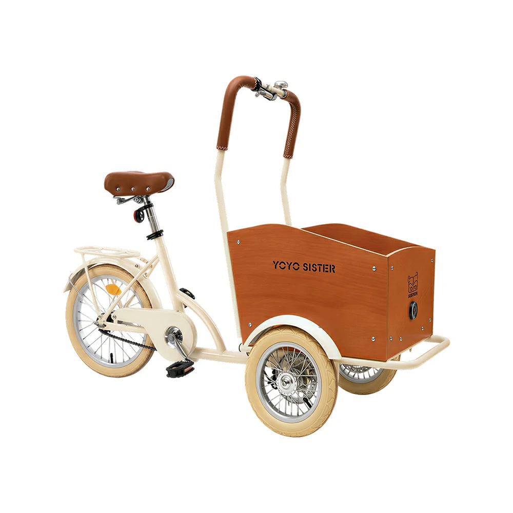 VOLTUS Adult Pet Tricycle Front Wood-Grain Cargo Box 105kg Capacity Pet Outings & Daily Cargo - Cream