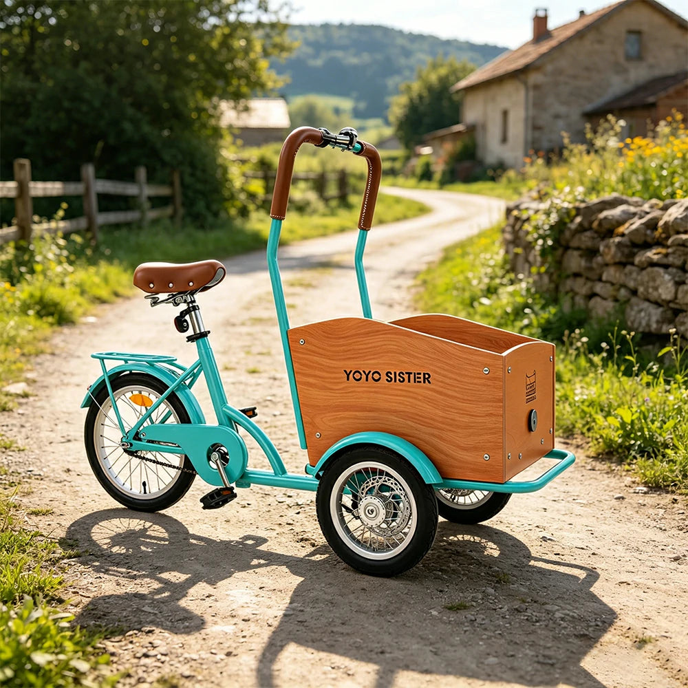VOLTUS Adult Pet Tricycle Front Wood-Grain Cargo Box 105kg Capacity Pet Outings & Daily Cargo - Green