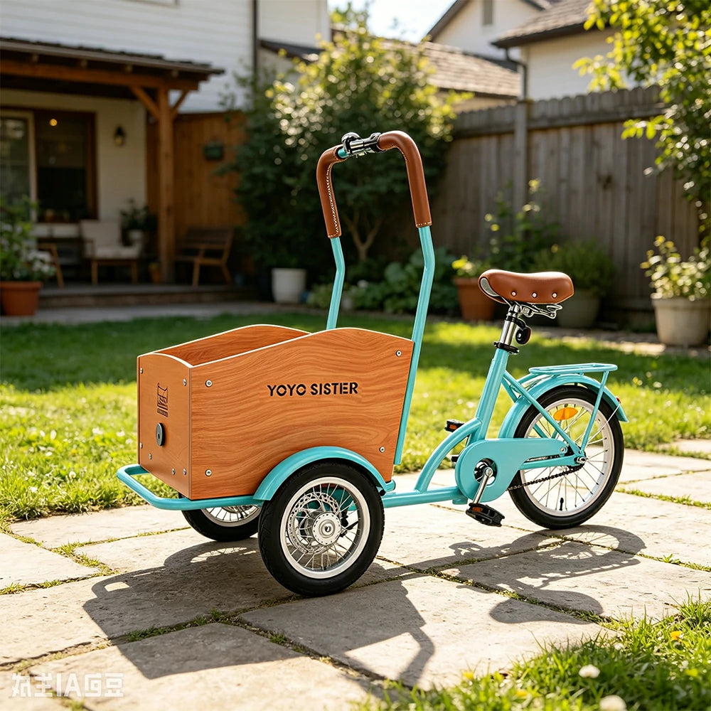 VOLTUS Adult Pet Tricycle Front Wood-Grain Cargo Box 105kg Capacity Pet Outings & Daily Cargo - Green