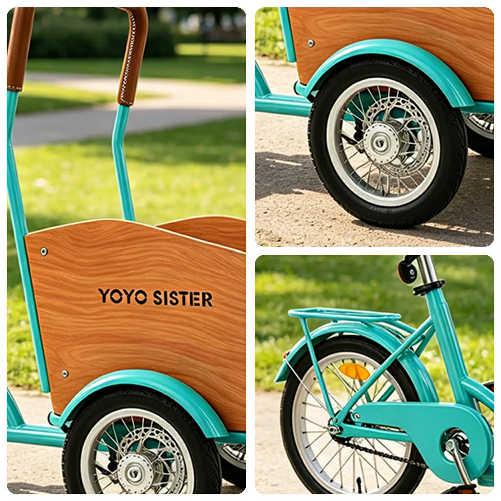 VOLTUS Adult Pet Tricycle Front Wood-Grain Cargo Box 105kg Capacity Pet Outings & Daily Cargo - Green